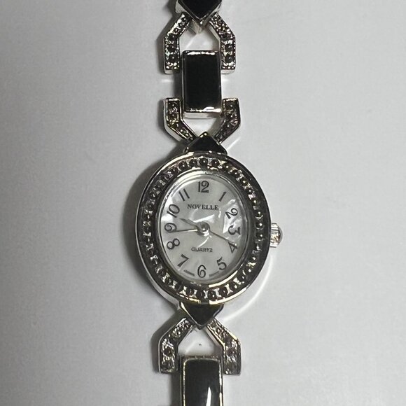 Beautiful Silver and Black Watch 7 1/2" - Picture 1 of 5